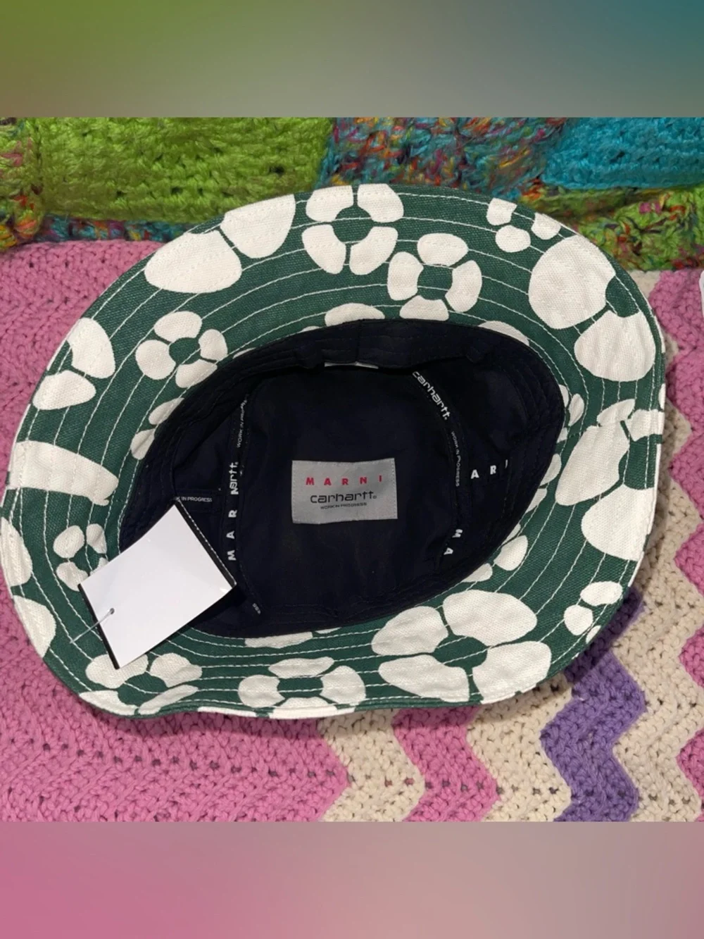 The Carhartt X Marni Green & White Hawaiian Floral Bucket Hat in size M-L NWOT